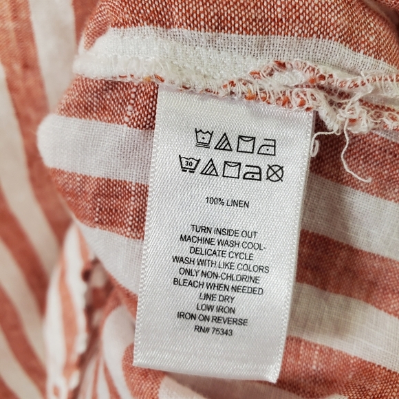 Christian Siriano 100% Linen Top Striped Short Sleeve Size Small - Picture 4 of 5